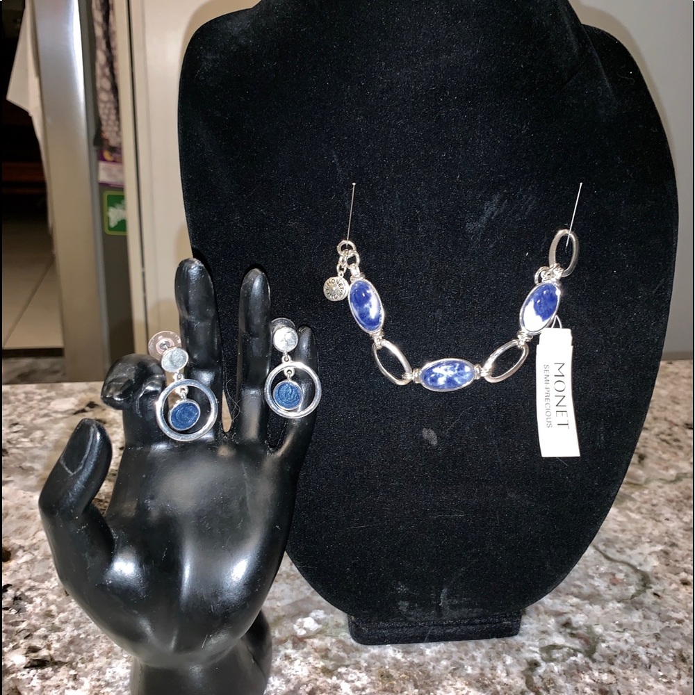 New Monet Semi-Precious Lazurite  Silver Necklace